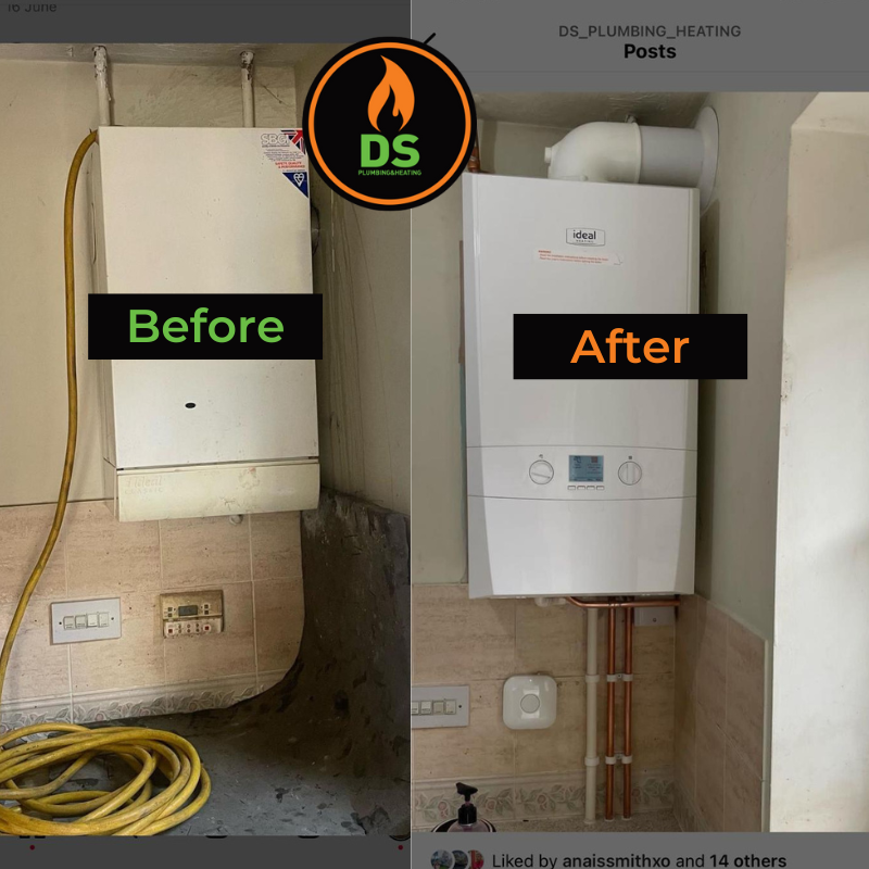DS Plumbing replaced existing boiler with a combi boiler and Nest controls. Before and after of an old and new boiler.