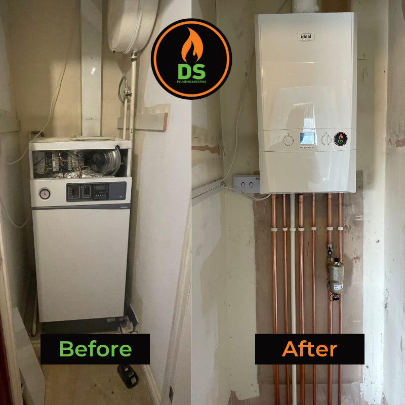 DS Plumbing and Heating review Skegness boiler replacement. Before and after of boiler replacement.
